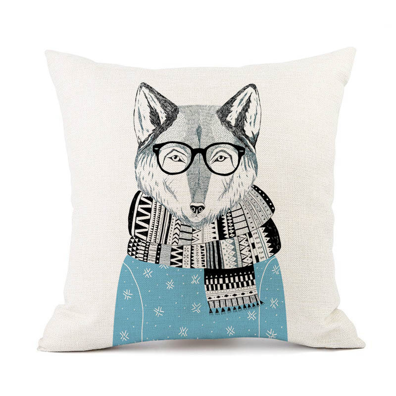 Gift Wholesale Cartoon Christmas Animal Linen Digital Printing Pillow Cushion Sofa Picture Printing Logo