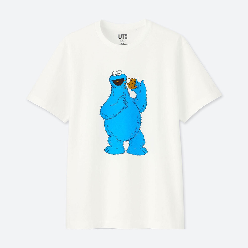 芝麻街纯棉宽松圆领短袖2018夏kaws x sesame street印花t恤