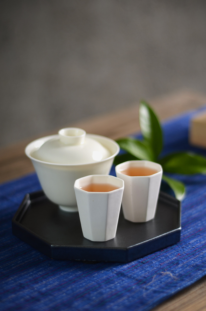 晴先生八棱手工志野品杯小号白瓷杯陶瓷杯茶杯品茗杯素雅禅道茶具