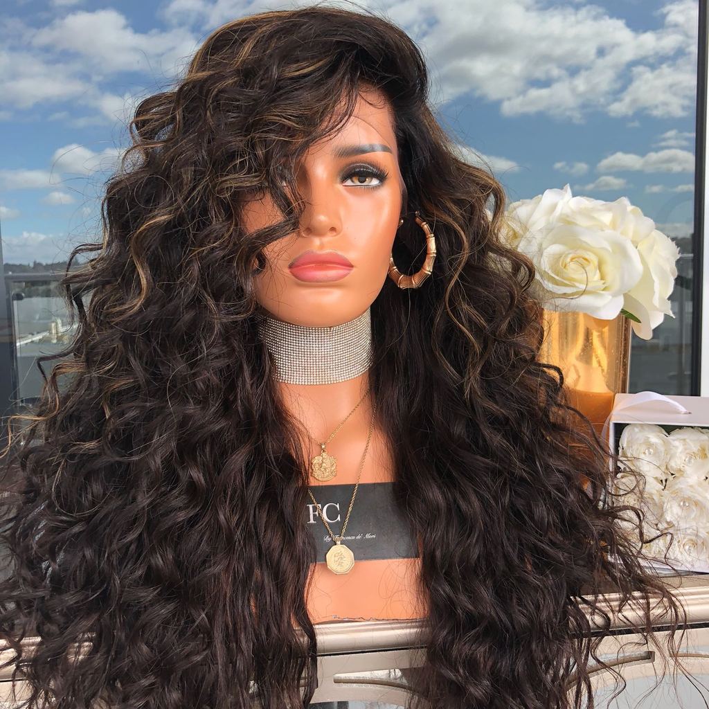 女长款偏分斜刘海hair黑色大卷假发化纤高温丝 厂家批发厂家 欧美新款