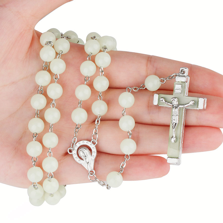 8mm Luminous Rosary Ornament Luminous Rosary Cross Necklace INRI Crucifix