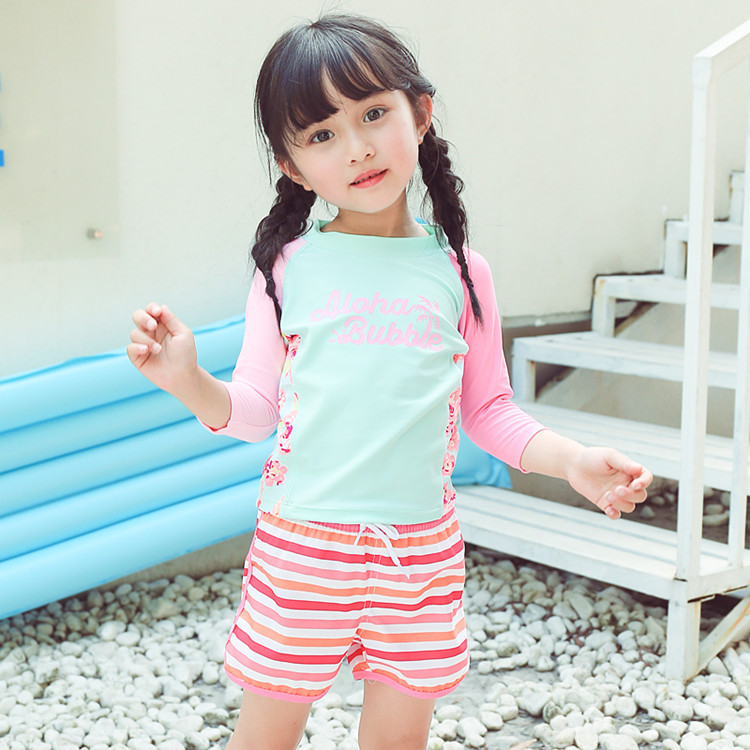 儿童泳衣宝宝中大童粉色条纹系带可爱女孩沙滩裤温泉运动系统泳裤