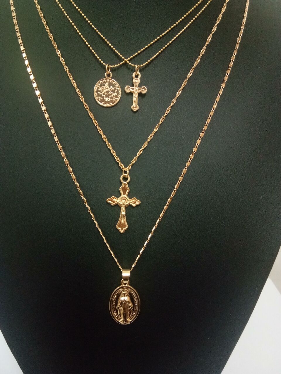 欧美跨境饰品 复古夸张个性时尚多层项饰简约圣母十字架吊坠项链