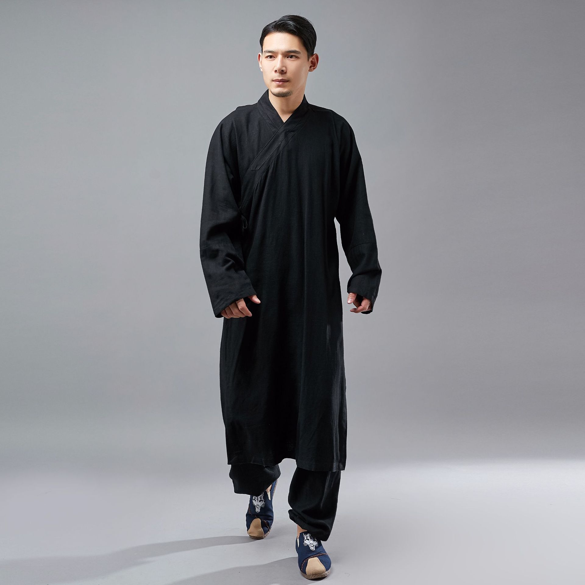 2022秋季休闲长衫男民国唐装 中国风斜襟长衫 亚麻棉布衣国风长袍