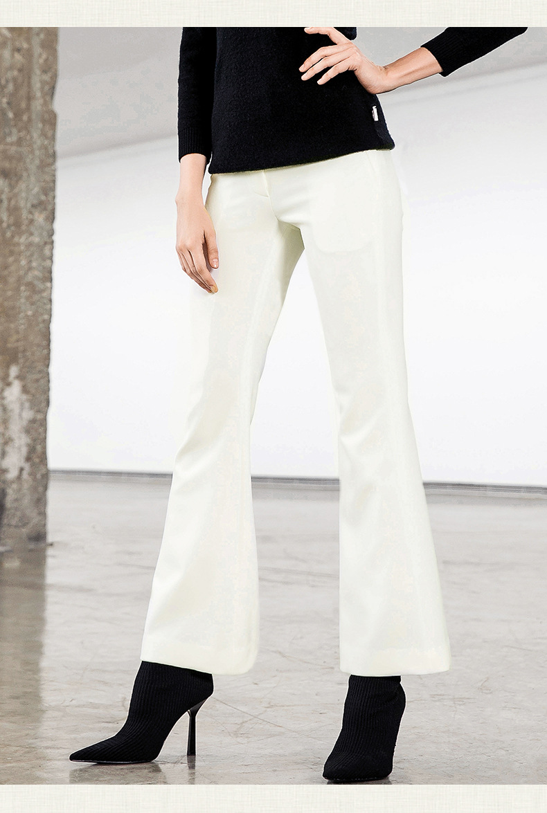 2018秋冬新款胖mm高腰微喇叭裤女阔腿修身大码白色微喇裤休闲长裤