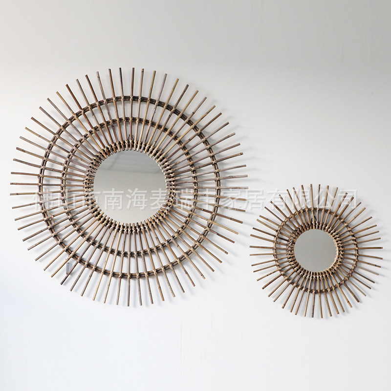 藤编装饰品天然藤制墙挂饰定制真藤镜框东南亚风格藤艺装饰定做