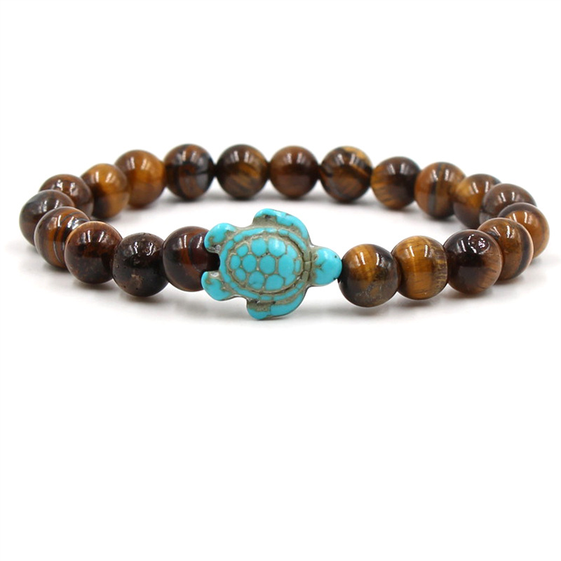 2018 New Green Turquoise Turtle Volcanic Rock White Turquoise Natural Stone Men's and Women's Elastic Bracelet