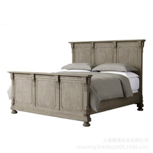 美式实木复古做旧双人婚床床定 制家具卧室雕花1.5*1.8米原木大床