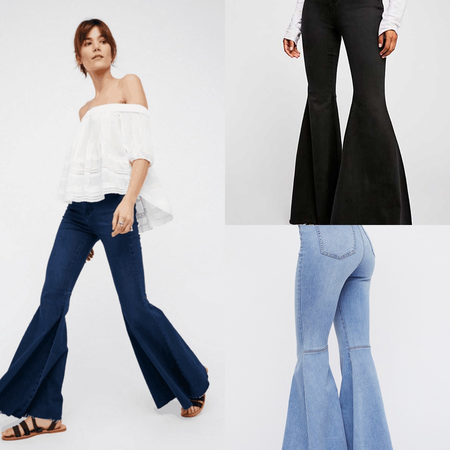 欧美风新款大裤脚喇叭裤高腰提臀修身女士牛仔裤长裤显瘦