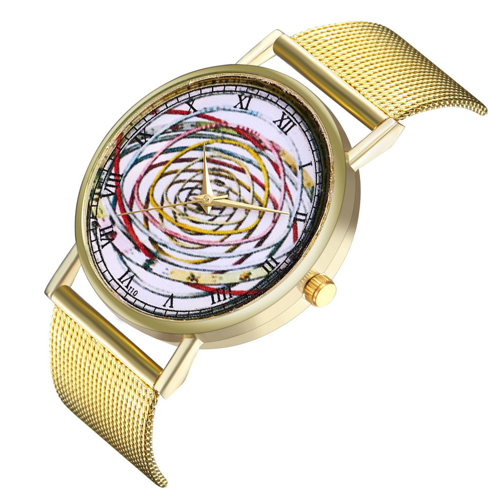 周连发太阳系插图手表金色网带表带男表女士手表学生石英表t10-w
