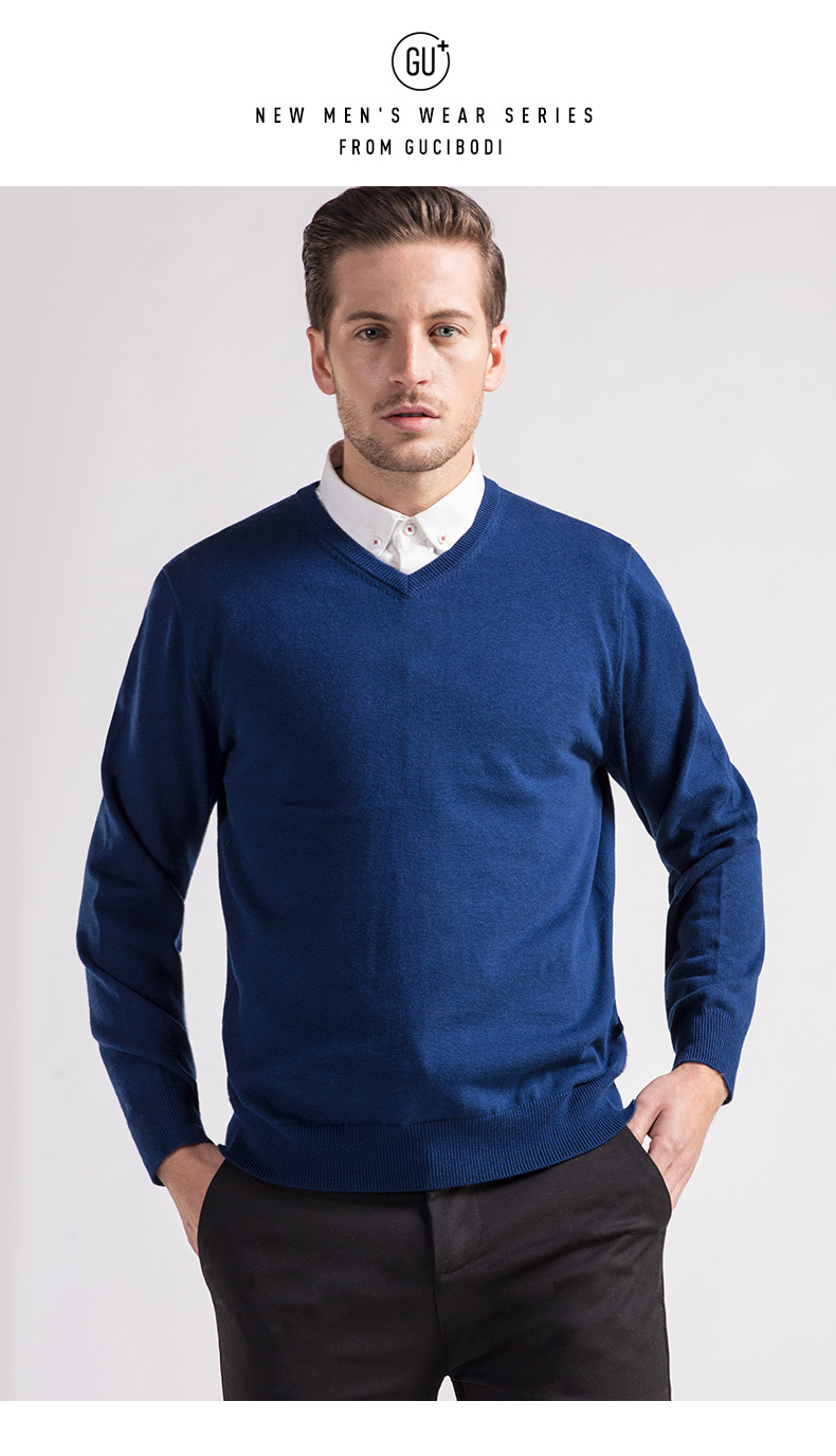 100%羊绒 鸡心领v领男士羊绒衫纯色合体针织衫秋冬毛衣r15120169