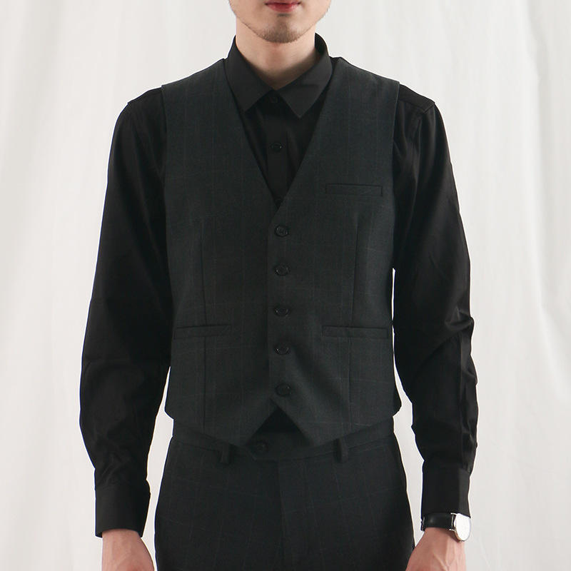 2018男式马夹修身格纹男士工作服西装马甲男伴郎职业装西服男背心