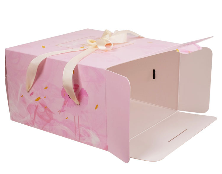 68寸手提蛋糕盒 火烈鸟加厚蛋糕盒 绑带式无开窗蛋糕盒 送丝带