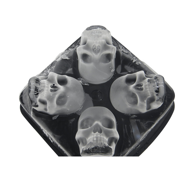 奔海达 万圣节骨头冰模3d立体4孔骷髅头冰格四连骷髅头造型制冰盒