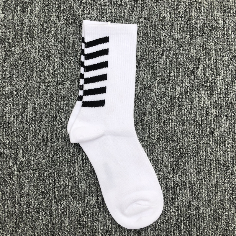 潮牌男士夏季韩版中筒薄款袜子棉质三条杠防臭吸汗潮流时尚白袜