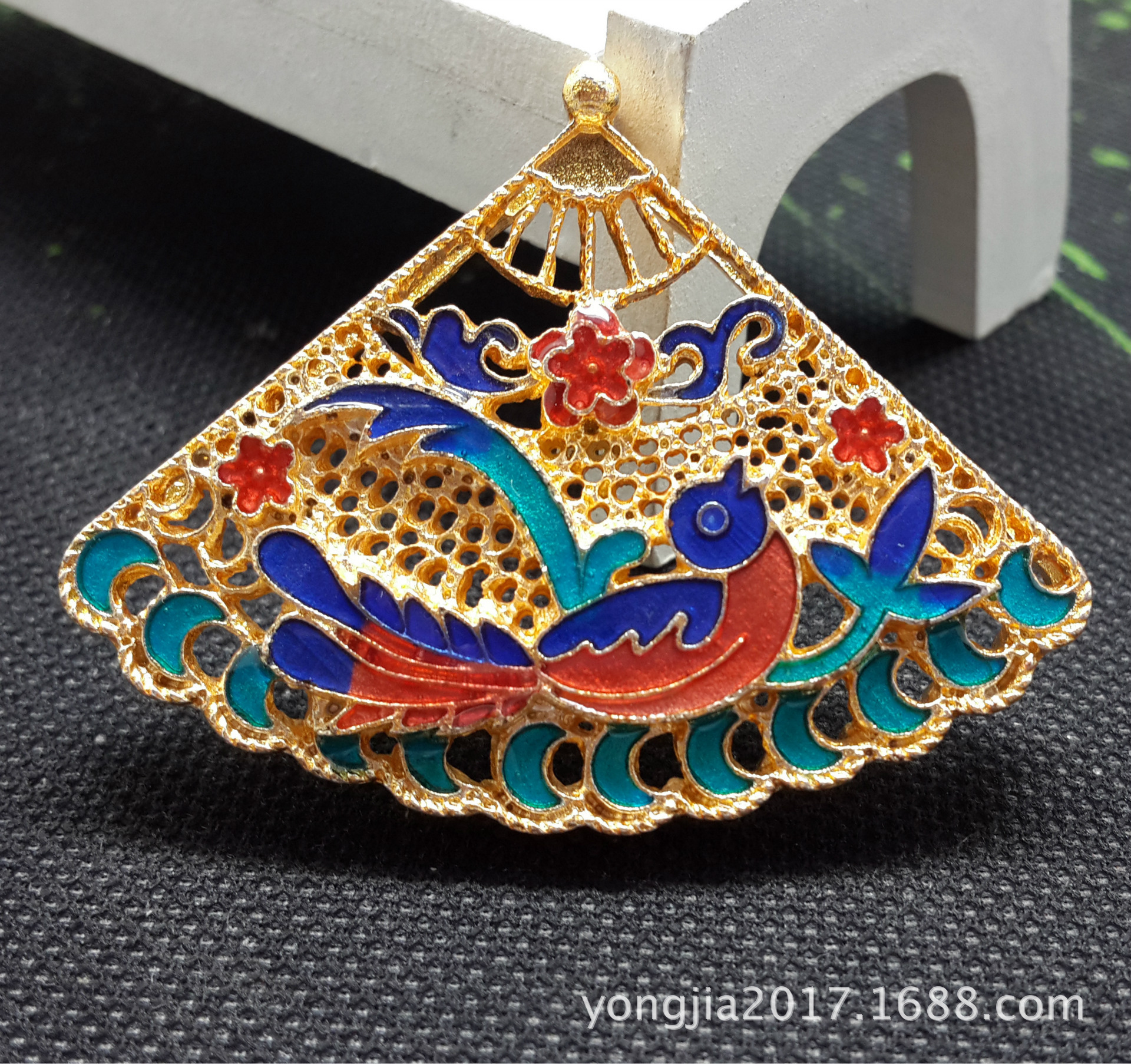 景泰蓝孔雀配件diy饰品滴油珐琅彩扇形喜鹊挂件定制烧蓝发饰