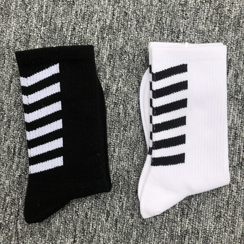 潮牌男士夏季韩版中筒薄款袜子棉质三条杠防臭吸汗潮流时尚白袜