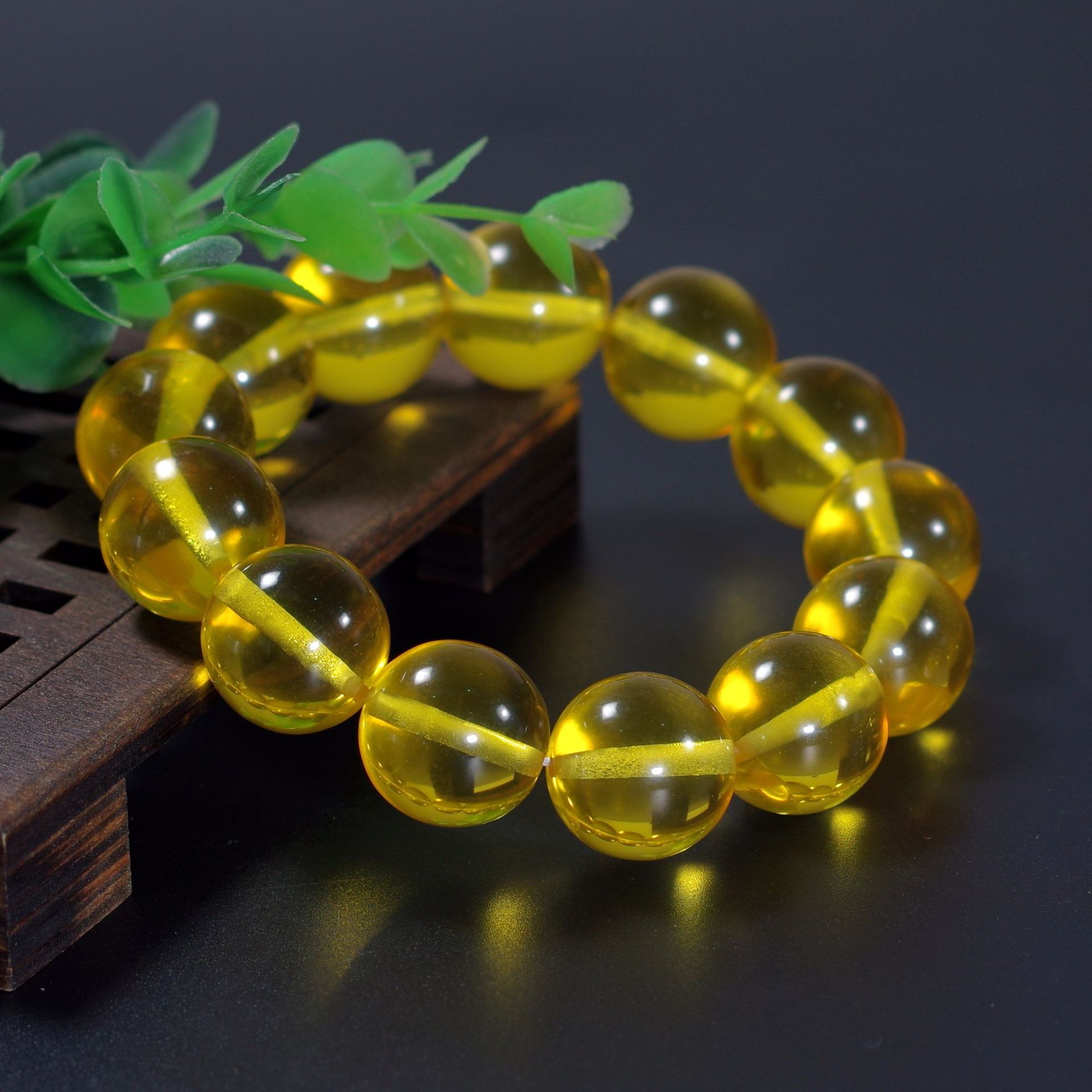 树脂工艺品 二代合成琥珀蜜蜡金珀圆珠手链单圈手串佛珠 饰品批发