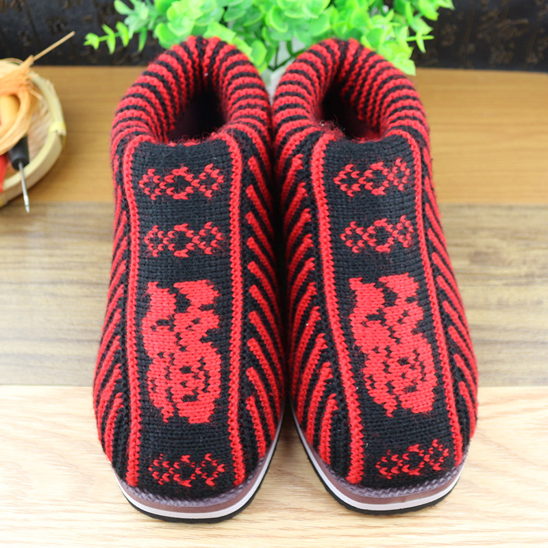 红色福字女性棉鞋36码手工上线1.3厚海绵橡胶鞋底阿姨毛线靴批发