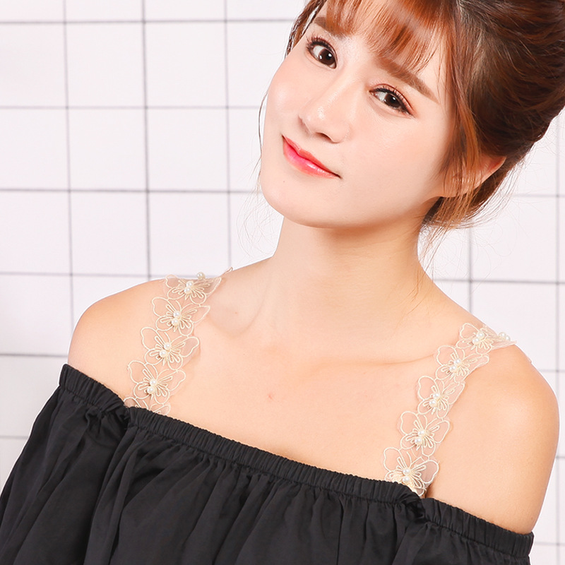 性感透明隐形无痕防滑美背蕾丝内衣带子女一字领文胸肩带夏季交叉