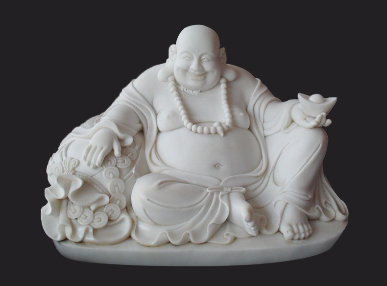 供应汉白玉弥勒佛雕塑 现货 家居石材石雕佛像 寺庙供奉摆件 665