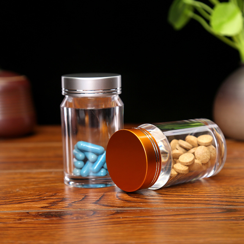 创意胶囊塑料瓶立体透明80ml压片糖果药丸保健品瓶子铝盖小药瓶