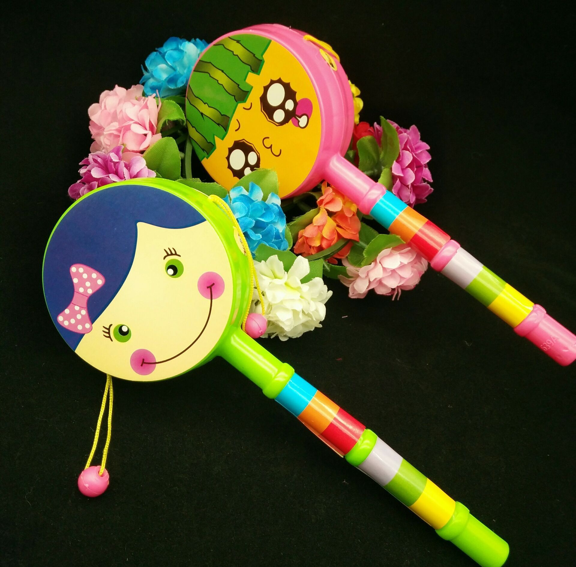 批发儿童拨浪鼓小摇鼓 婴幼儿手摇木鼓传统玩具 夜市地摊货源