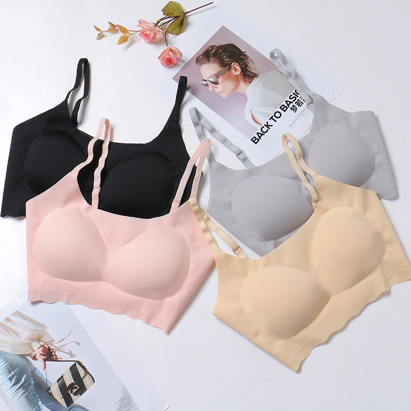 2018新款女士无痕无钢圈冰丝内衣可拆卸聚拢运动睡眠文胸外贸跨境