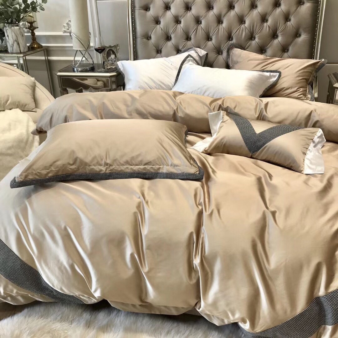 北欧风80支长绒棉四件套简约全棉纯色真丝棉被套柔软裸睡床上用品