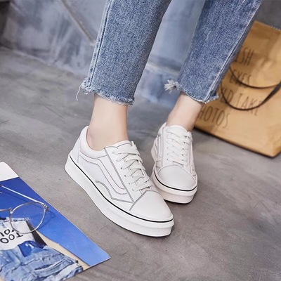 温州杜米亚2018夏季新款真皮平底透气小白鞋女米色系带软底休闲鞋