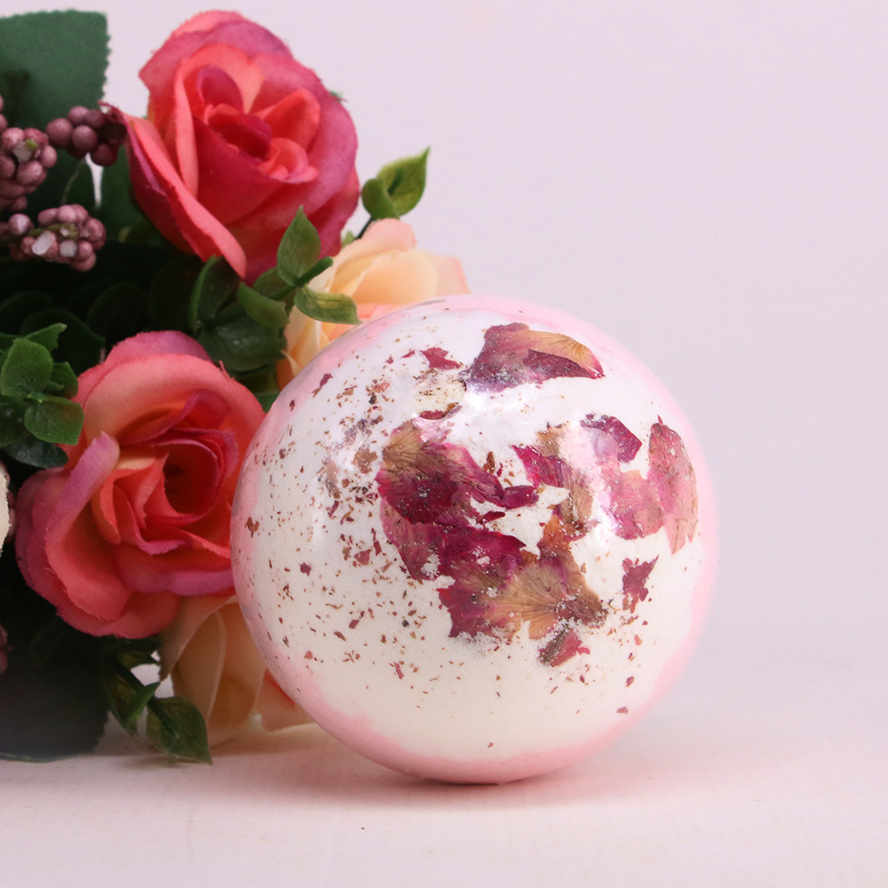欧洲出口带干花浴盐球玫瑰滋润保湿清洁爆炸球oem批发定制沐浴球