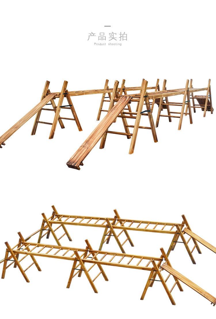 安吉游戏器材 幼儿园户外游戏梯子组合 炭烧积木碳化攀爬梯子组合