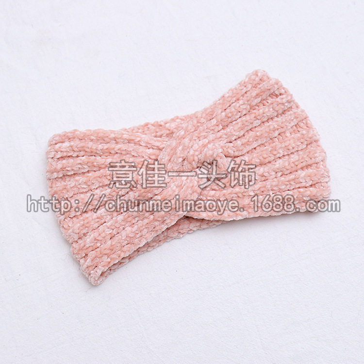 Factory Direct Sales 2024 New Chenille Soft Wool Hair Band Knitted Cross Wool Hair Band Women's Headscarf
