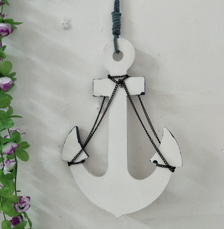 地中海温度计船锚挂勾 家居木质工艺品装饰挂锚 手工船锚33公分