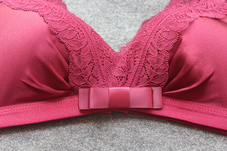 新品高档真丝文胸无钢圈薄款桑蚕丝胸罩蕾丝边聚拢调整型舒适内衣