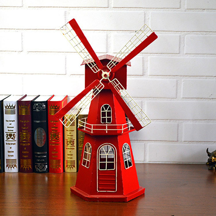 欧式复古铁艺荷兰风车模型工业风创意道具/6色可选特价一件代发
