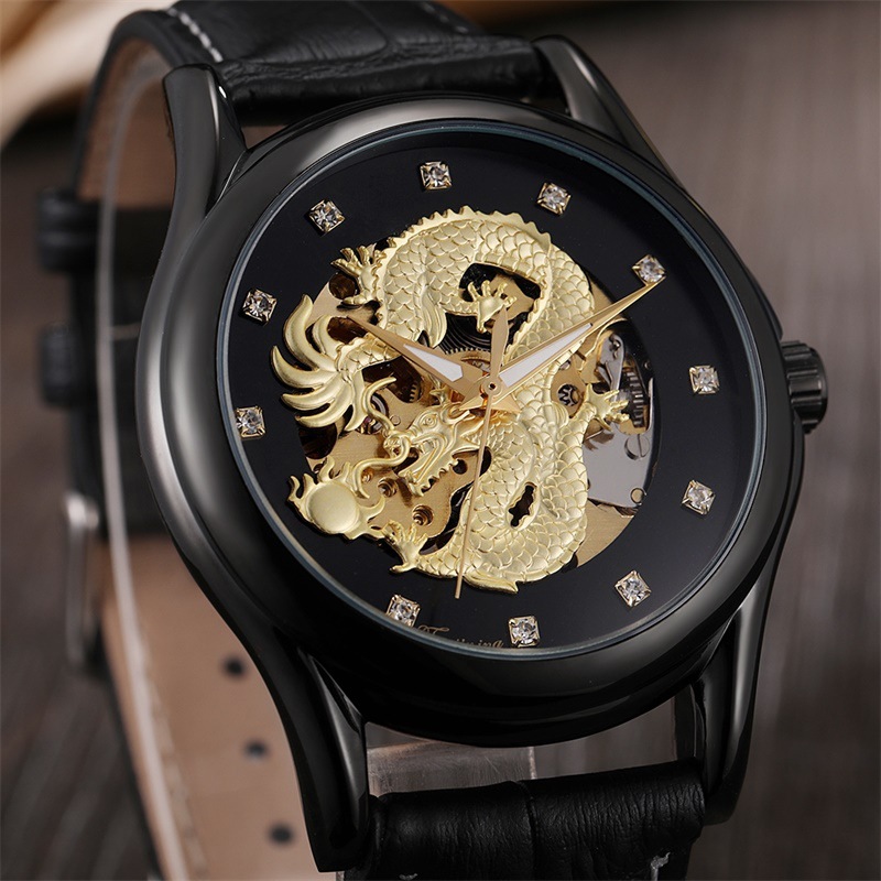 新款forsining 龙表 男士时尚休闲镂空 夜光针防水自动机械手表