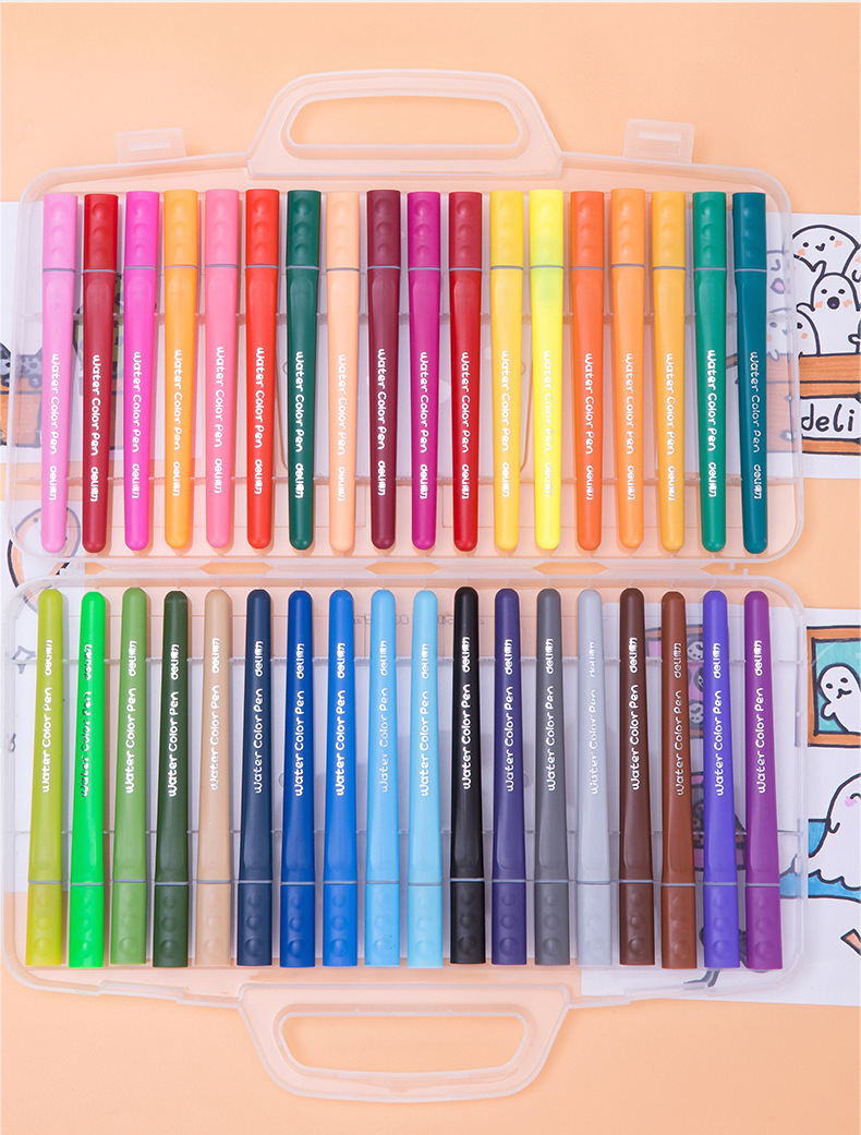 得力70708矫姿水彩笔12色/24色/36色图画顺滑色彩鲜艳可水洗矫姿