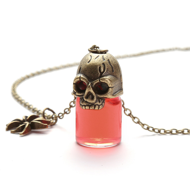 骷髅 哥特式复古血瓶吊坠 万圣节 创意情侣好朋友项链 亚马逊饰品