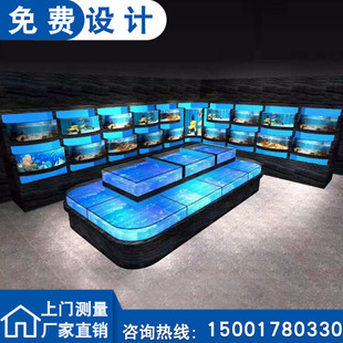 承接海鲜池工程 超市海鲜鱼缸 淡水鱼暂养池 大型超白玻璃海鲜缸