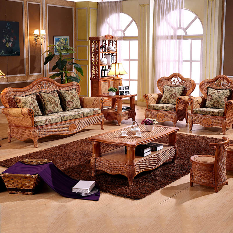藤沙发组合客厅五件套简约现代藤艺藤制藤编实木小户型藤椅沙发