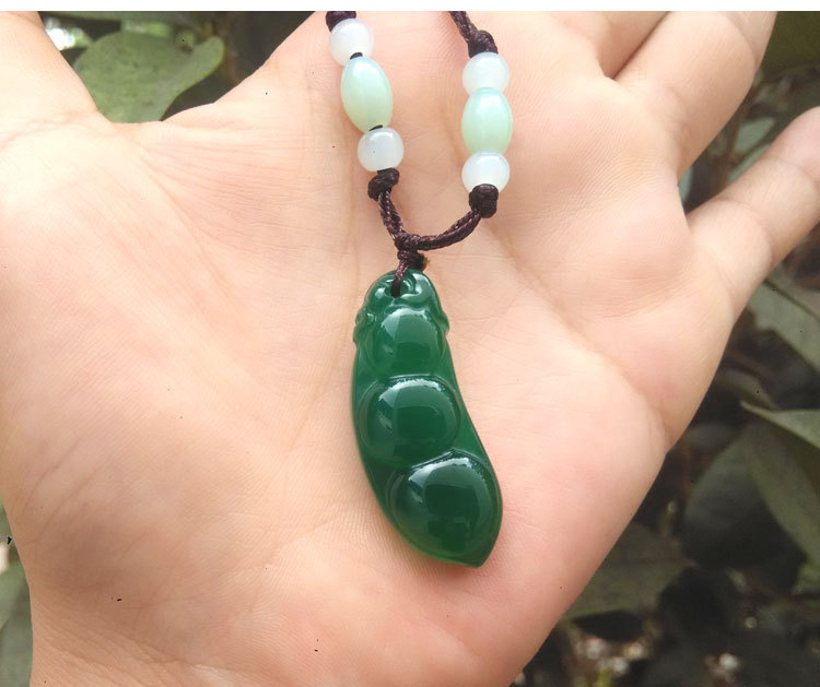 四季豆吊坠豆角玉项坠男女款翠绿色如意豆荚玉坠挂件厂家批发