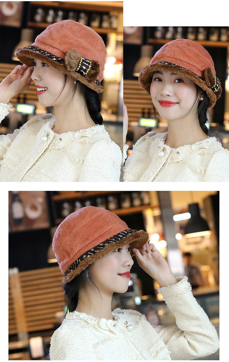 冬季帽子女韩版百搭田园风盆帽女加绒加厚保暖帽休闲时装帽渔夫帽