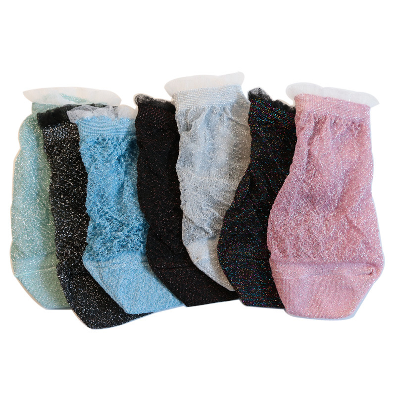 独立包装韩国彩晶魔术 短袜蕾丝船袜 女袜子批发市场闪色网银葱袜