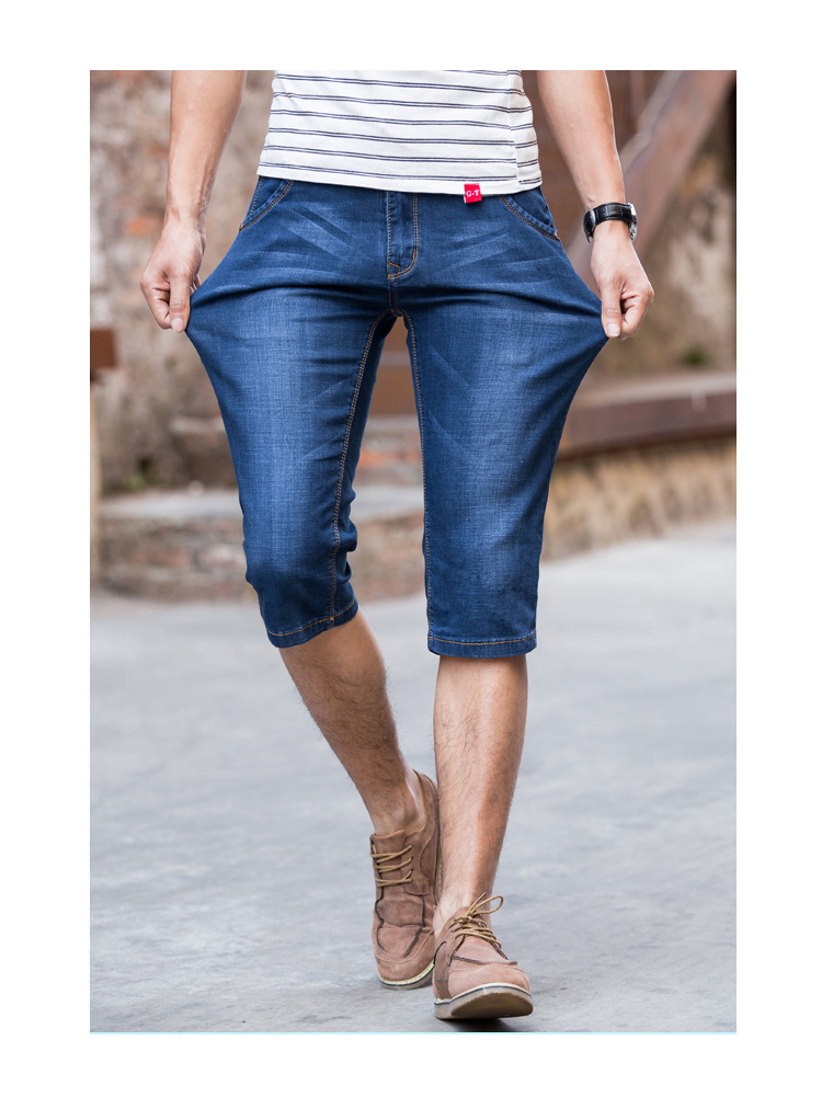 新款七分男牛仔裤时尚商务男裤蓝色宽松直筒中年批发爸爸父亲节礼