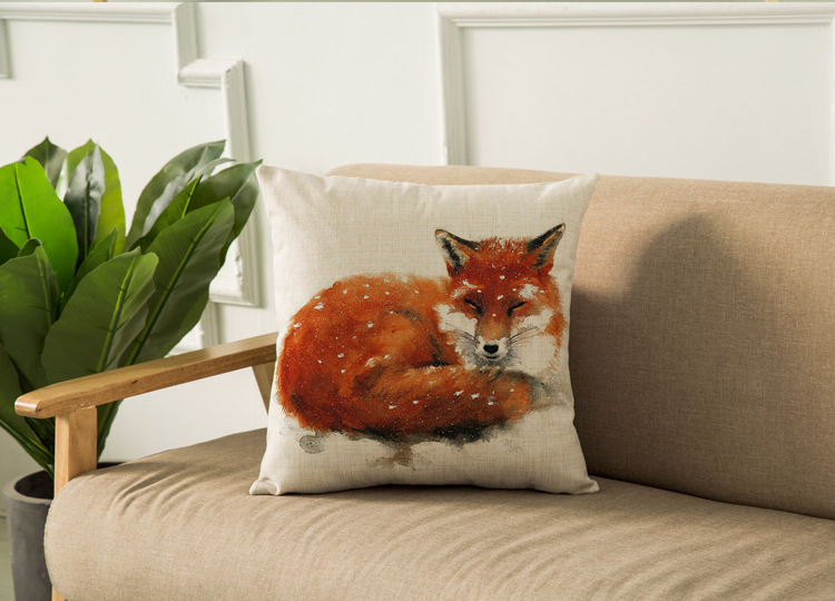 新款卡通小狐狸欧美棉麻抱枕靠垫套 来图可定制