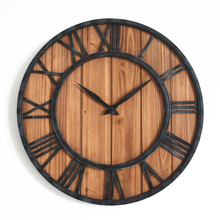 亚马逊热推美式挂钟复古创意钟表铁艺实木装饰石英壁挂钟一件代发
