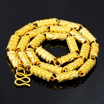 8毫米纯圆柱项链 实心 越南沙金项链 黄铜项链 镀24k男项链加长款