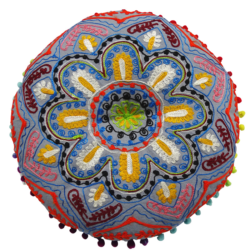 印度进口东南亚民族风手工圆蒲团曼达拉刺绣装饰瑜伽垫飘窗坐垫
