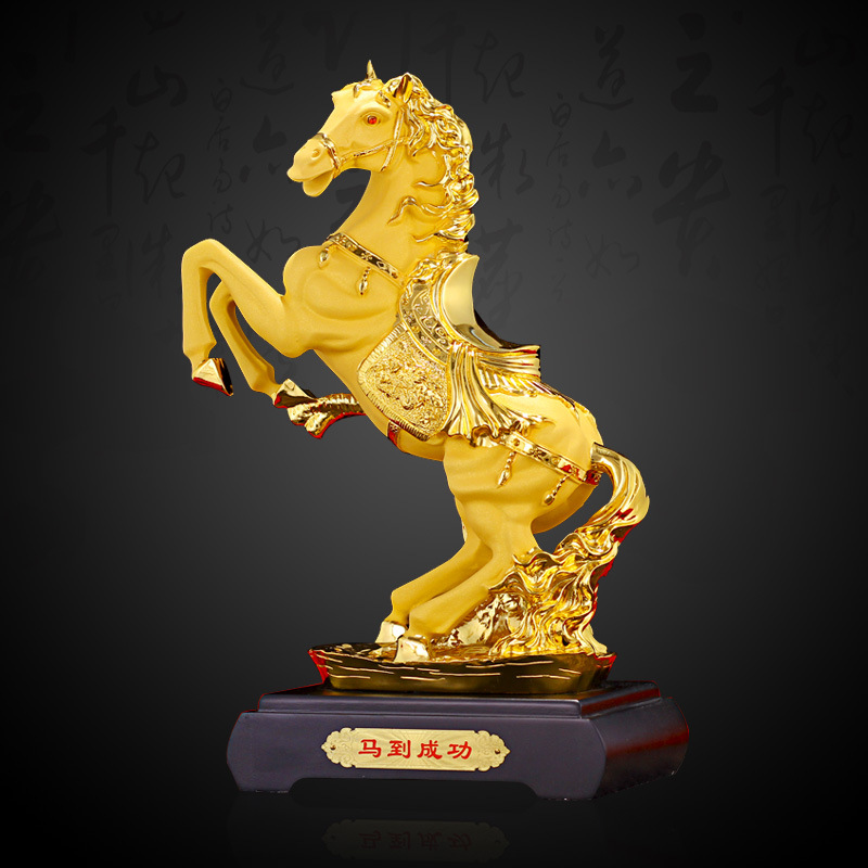 沙金色树脂工艺品批发招财马到成功摆件生肖马办公室桌面装饰品